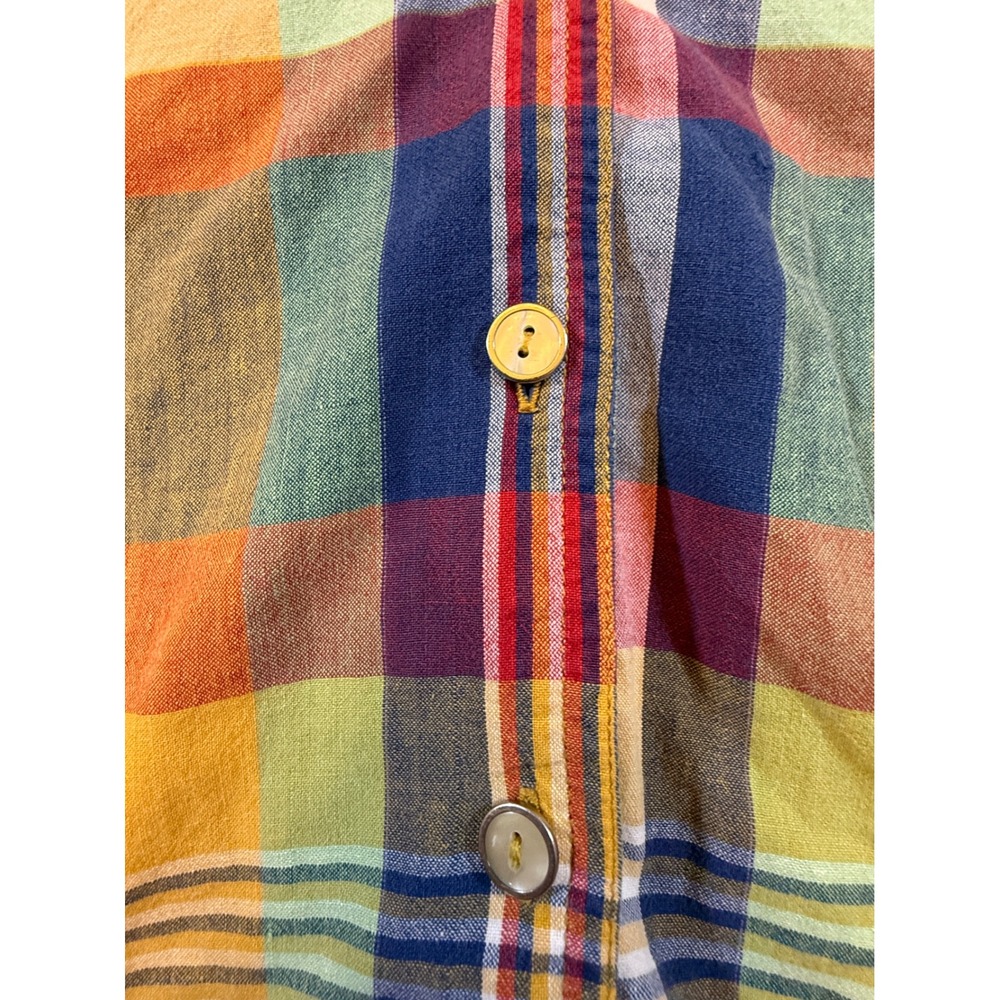 Lizwear Womens Plaid Button Down Multicolor Short Sleeve Cotton Size Med  1784 - Picture 4 of 6